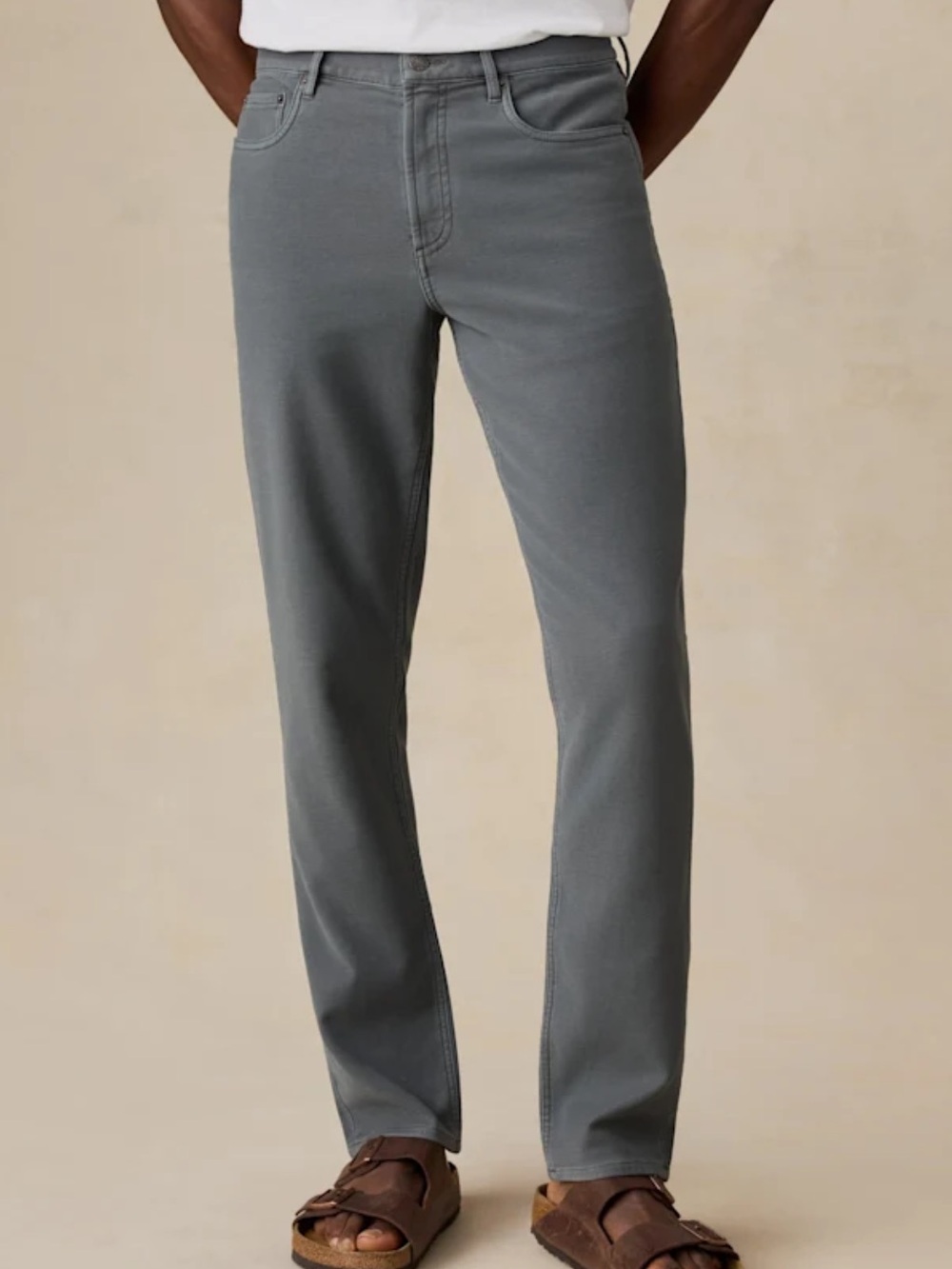 Faherty Mens Grey Slate Stretch Terry 5-Pocket Pants Slim Straight Size 34